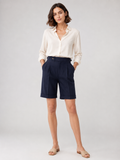 Belted Tailored Black Knee-length Bermuda Shorts-shorts > casual shorts-Stilenza-Navy Blue-S-Stilenza