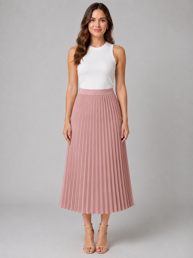High-waisted A-line Pleated Midi Skirt