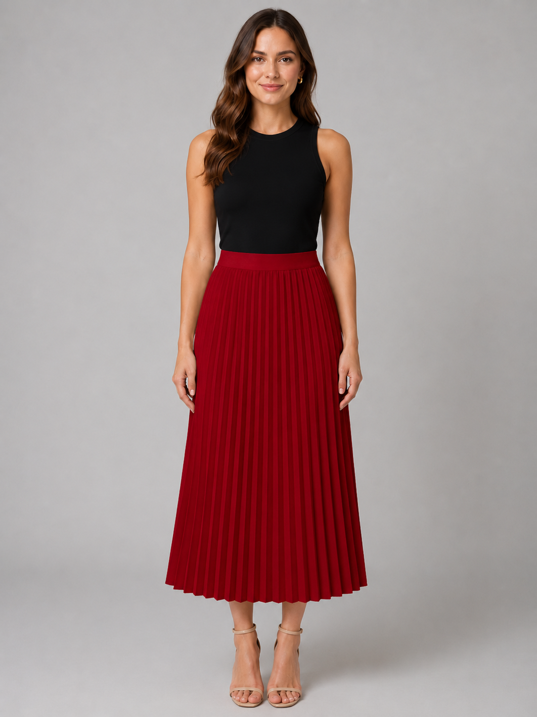 High-waisted A-line Pleated Midi Skirt