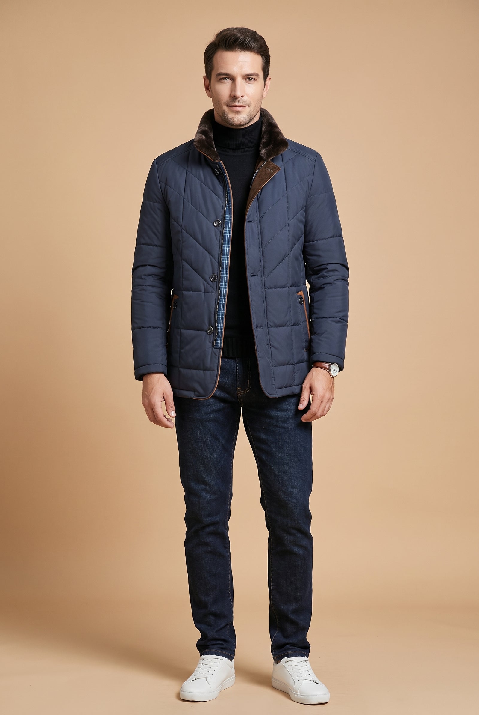 Men's Casual Puffer Jacket in Blue — puffer jacket studio