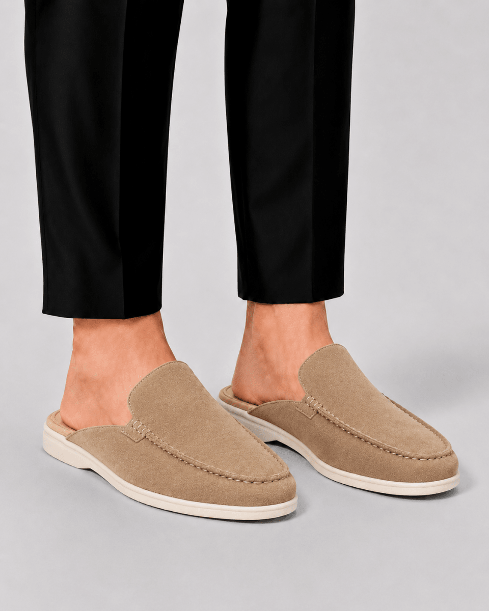 Men’s Backless Slip On Loafers-Loafers-Stilenza-Beige-37-Stilenza