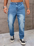 Men’s Cargo Pants Straight Fit Washed Denim-Stilenza-Stilenza
