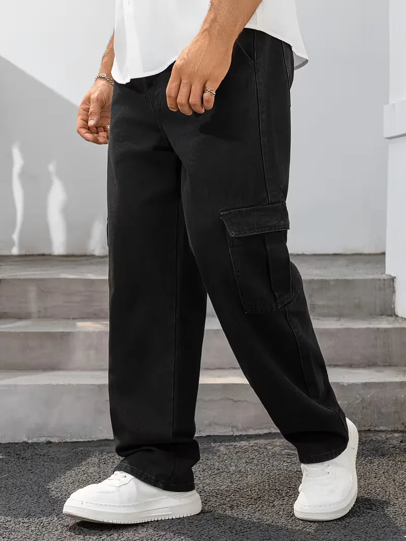 Men’s Cargo Pants Straight Fit Washed Denim-Stilenza-Stilenza
