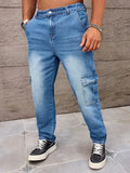 Men’s Cargo Pants Straight Fit Washed Denim-Stilenza-Blue-XS-Stilenza