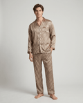 Men’s Pajama Set Long Sleeve Button Up Printed-Stilenza-Brown-M-Stilenza