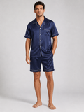 Men’s Pajama Set Short Sleeve Button Up-Stilenza-Navy Blue-M-Stilenza