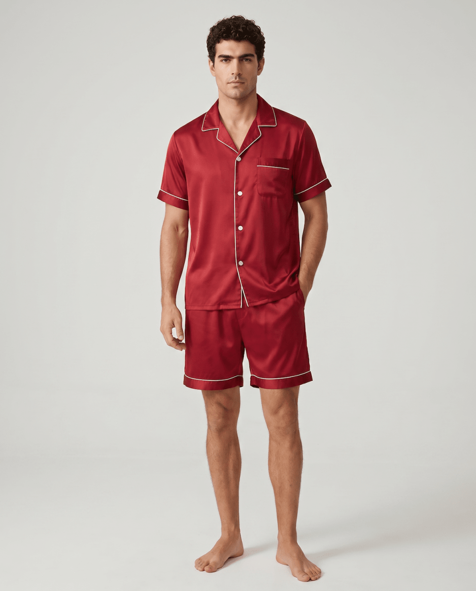 Men’s Pajama Set Short Sleeve Button Up-Stilenza-Red-M-Stilenza