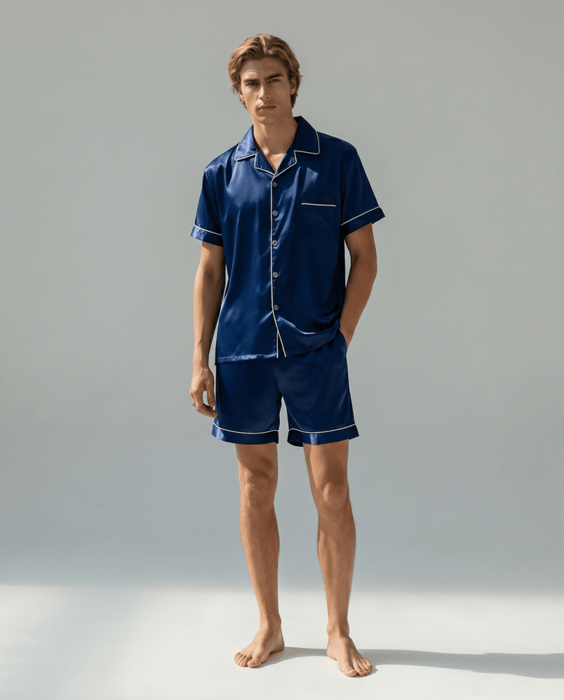 Men’s Pajama Set Short Sleeve Shorts-Stilenza-Navy Blue-M-Stilenza