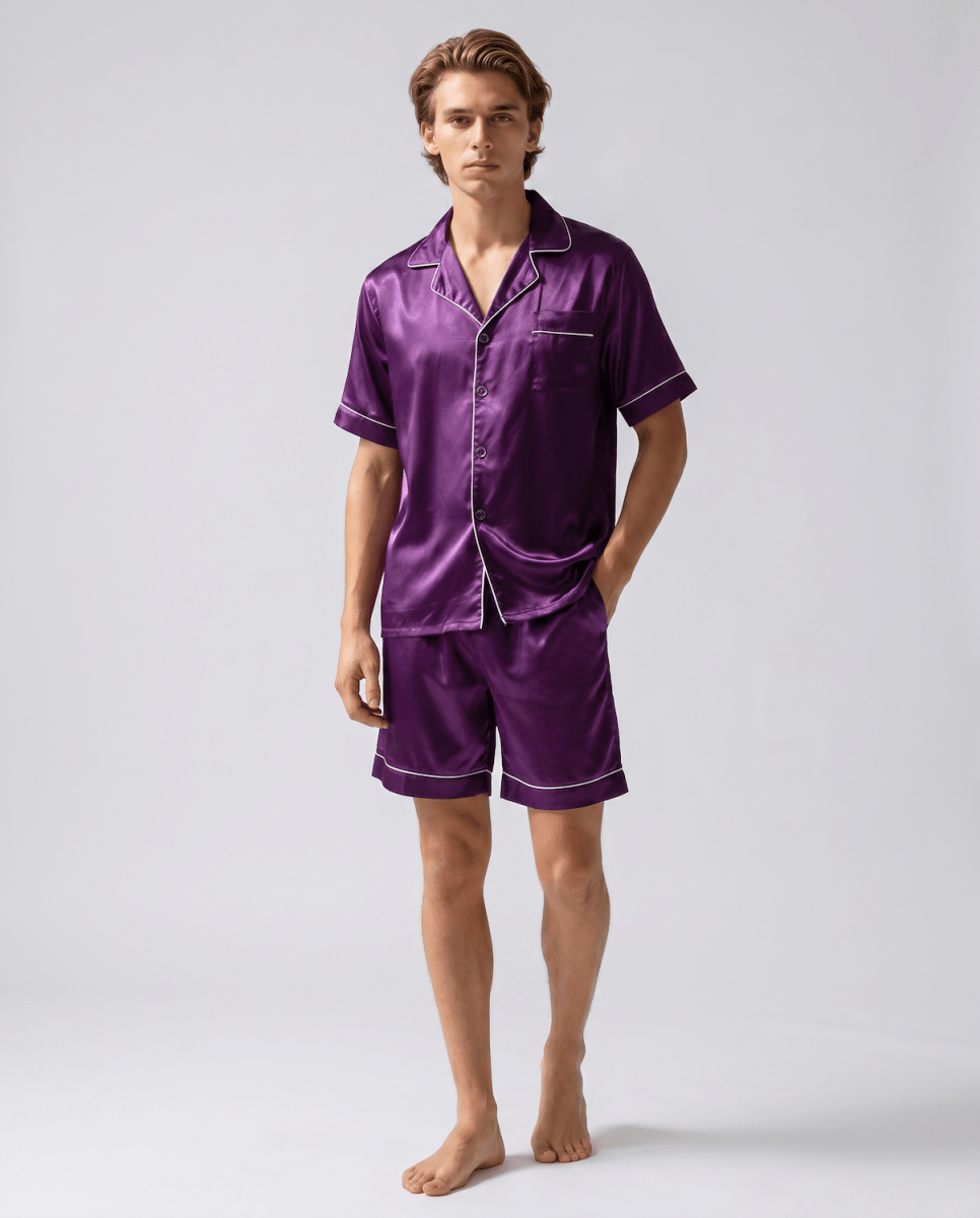 Men’s Pajama Set Short Sleeve Shorts-Stilenza-Purple-M-Stilenza