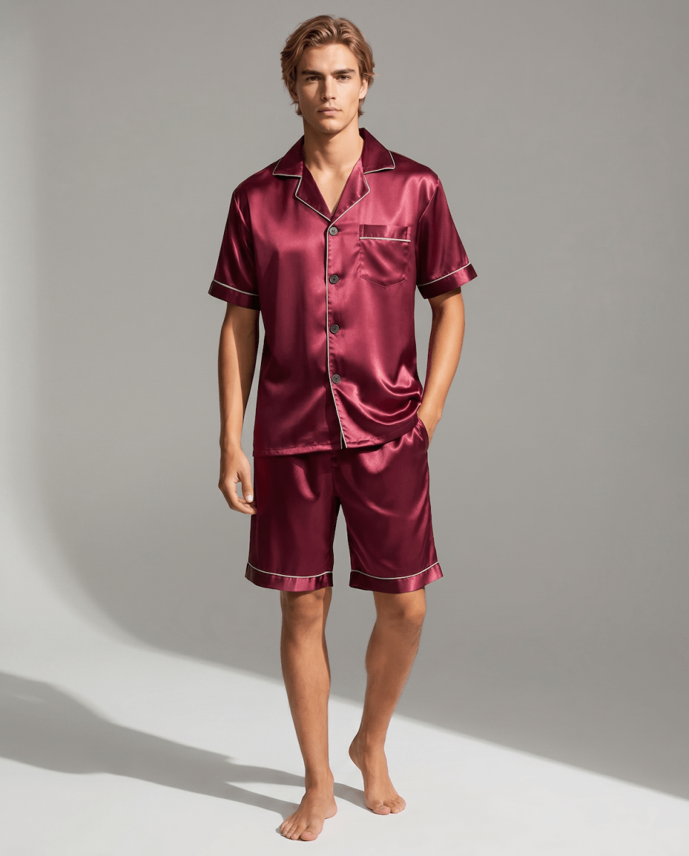 Men’s Pajama Set Short Sleeve Shorts-Stilenza-Red-M-Stilenza