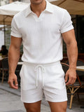 Men’s Ribbed Polo Shirt & Shorts Set-Zomer kledingsets-Stilenza-Stilenza