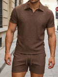 Men’s Ribbed Polo Shirt & Shorts Set-Zomer kledingsets-Stilenza-Stilenza