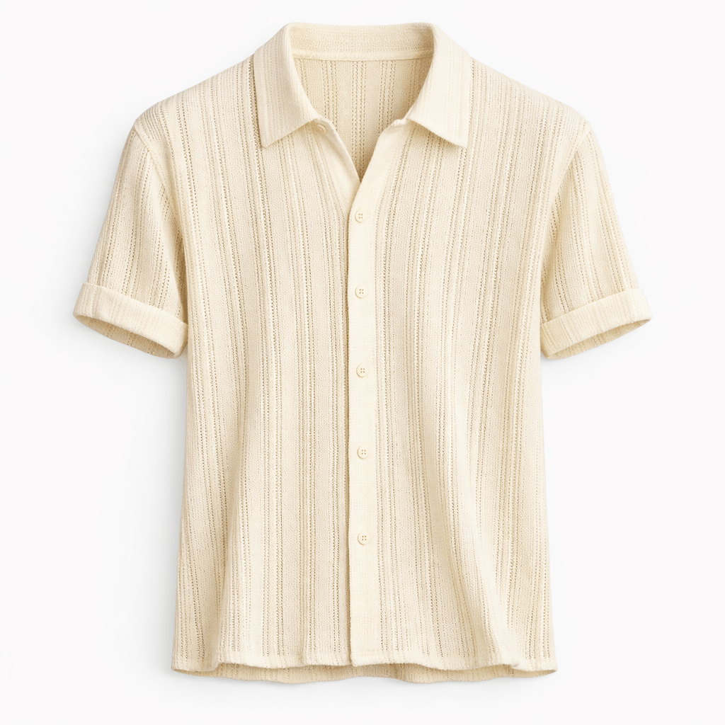 Men’s Short Sleeve Button Shirt-Stilenza-Cream-S-Stilenza