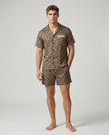 Men’s Short Sleeve Pajama Set with Shorts-Stilenza-Champagne Maze-M-Stilenza
