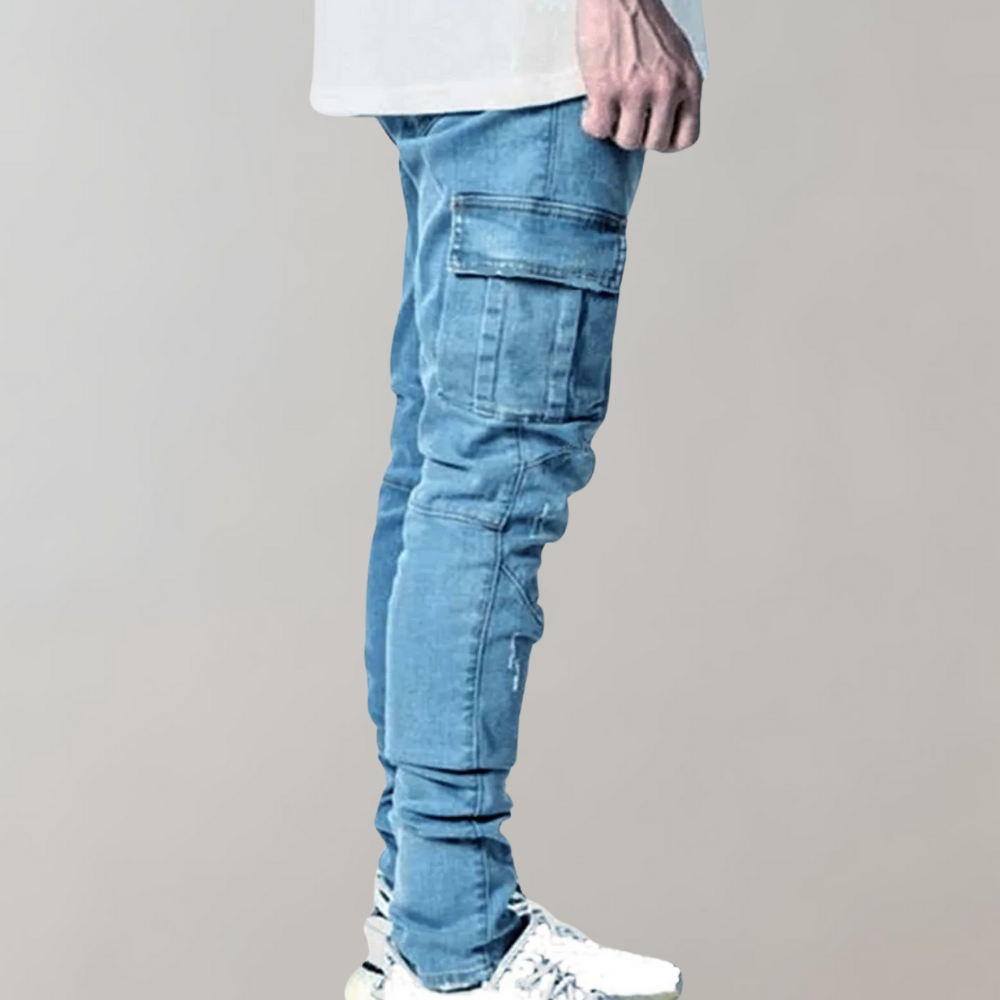 Men’s Slim Fit Cargo Pants Stacked Denim-Pants-Stilenza-Stilenza