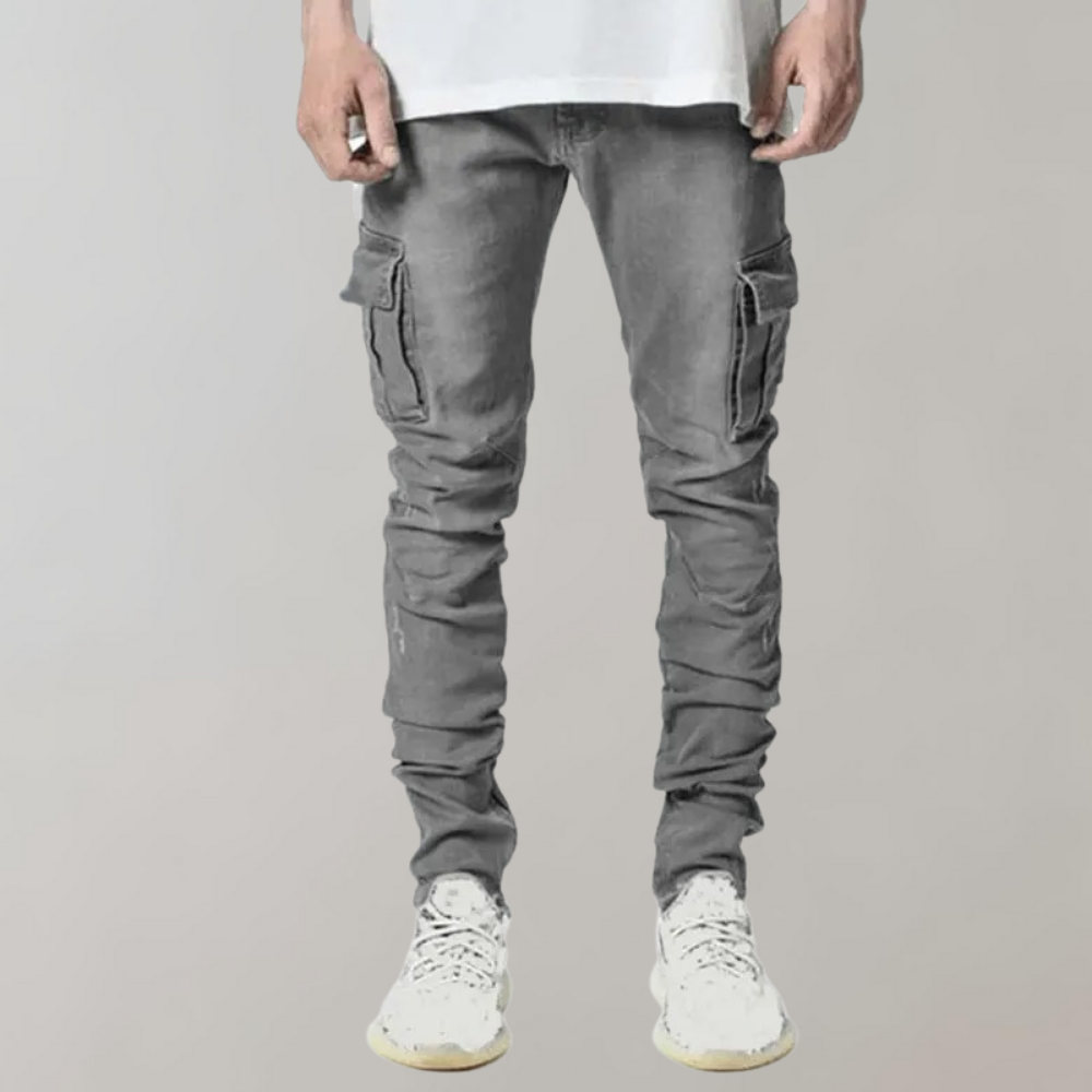 Men’s Slim Fit Cargo Pants Stacked Denim-Pants-Stilenza-Stilenza