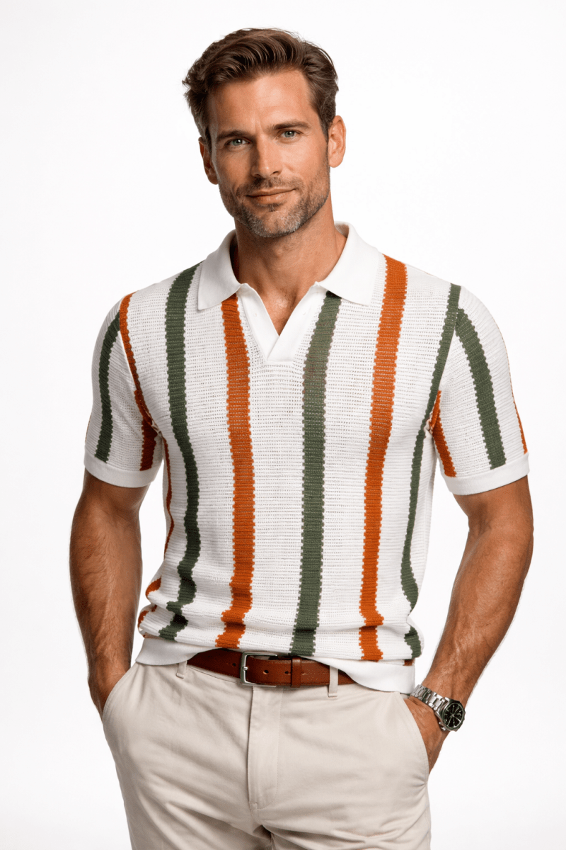 Men’s Striped Knit Polo Shirt-Stilenza-Stilenza