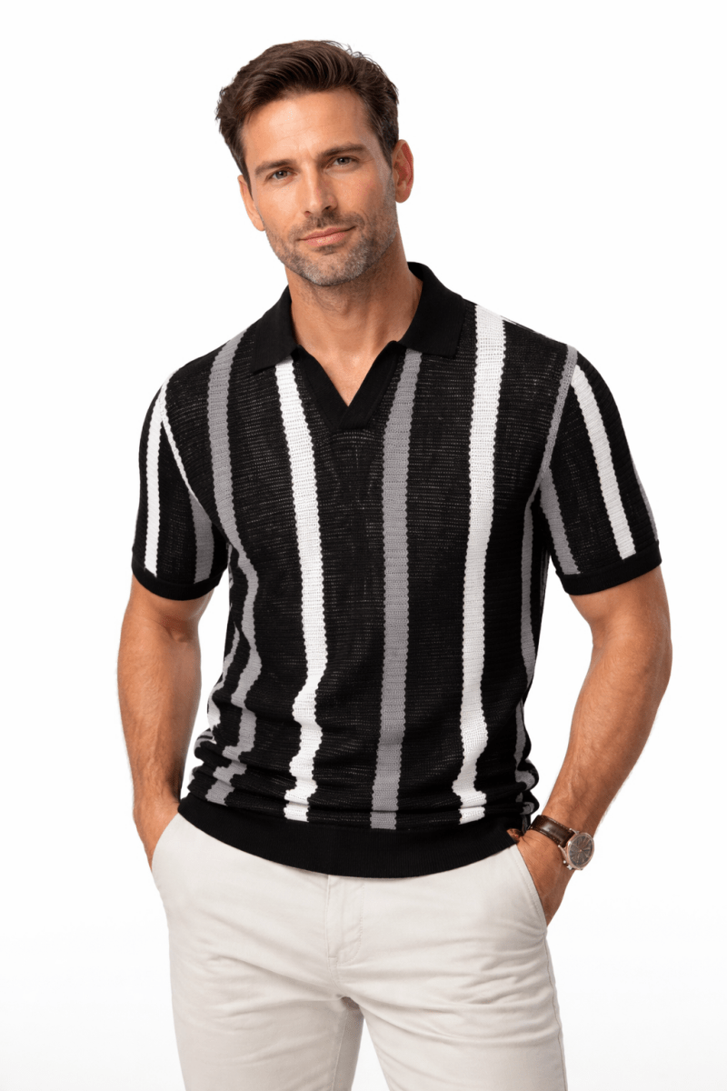 Men’s Striped Knit Polo Shirt-Stilenza-Stilenza