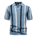 Men’s Striped Knit Polo Shirt-Stilenza-Blue-S-Stilenza