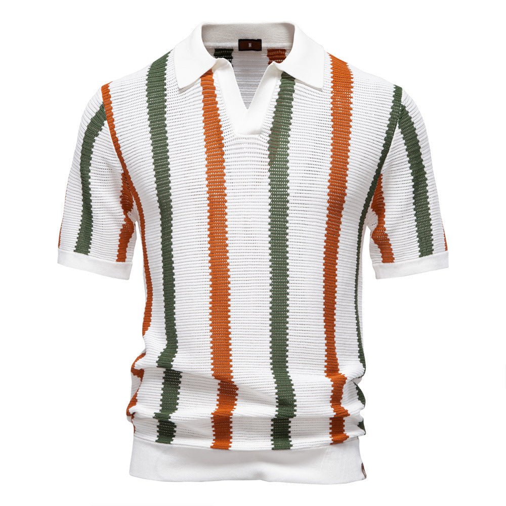 Men’s Striped Knit Polo Shirt-Stilenza-White-S-Stilenza