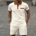 Men’s Two Piece Polo Shorts Set-Men Summer Sets-Stilenza-Khaki-S-Stilenza