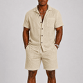Men’s Two Piece Summer Shirt and Shorts Set-Set-Stilenza-Beige-S-Stilenza