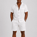 Men’s Two Piece Summer Shirt and Shorts Set-Set-Stilenza-White-S-Stilenza