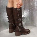 Multiple Buckle Strap Tall Biker Boots-footwear > boots > biker boots-Stilenza-Stilenza