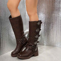 Multiple Buckle Strap Tall Biker Boots-footwear > boots > biker boots-Stilenza-Stilenza