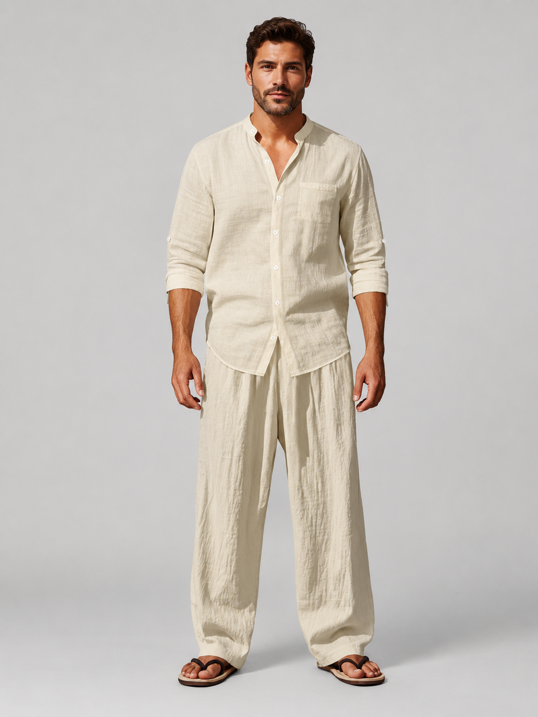Natural Beige Relaxed Fit Shirt and Trouser Set