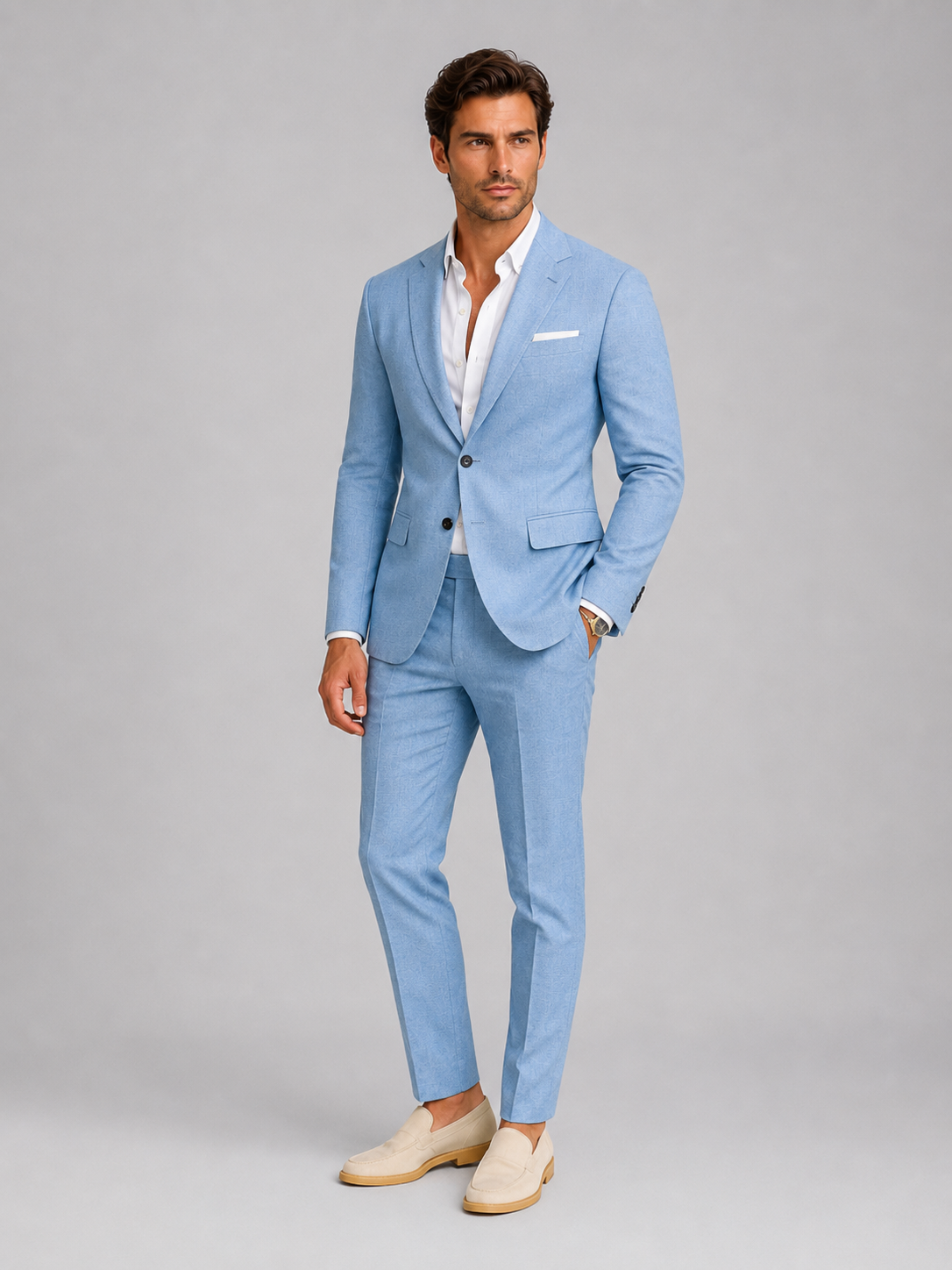 Notch Lapel Tailored Two Piece Suit with Slim Cropped Trousers-suits > two piece suit-Stilenza-Stilenza