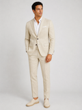 Notch Lapel Tailored Two Piece Suit with Slim Cropped Trousers-suits > two piece suit-Stilenza-Sand Beige-S-Stilenza