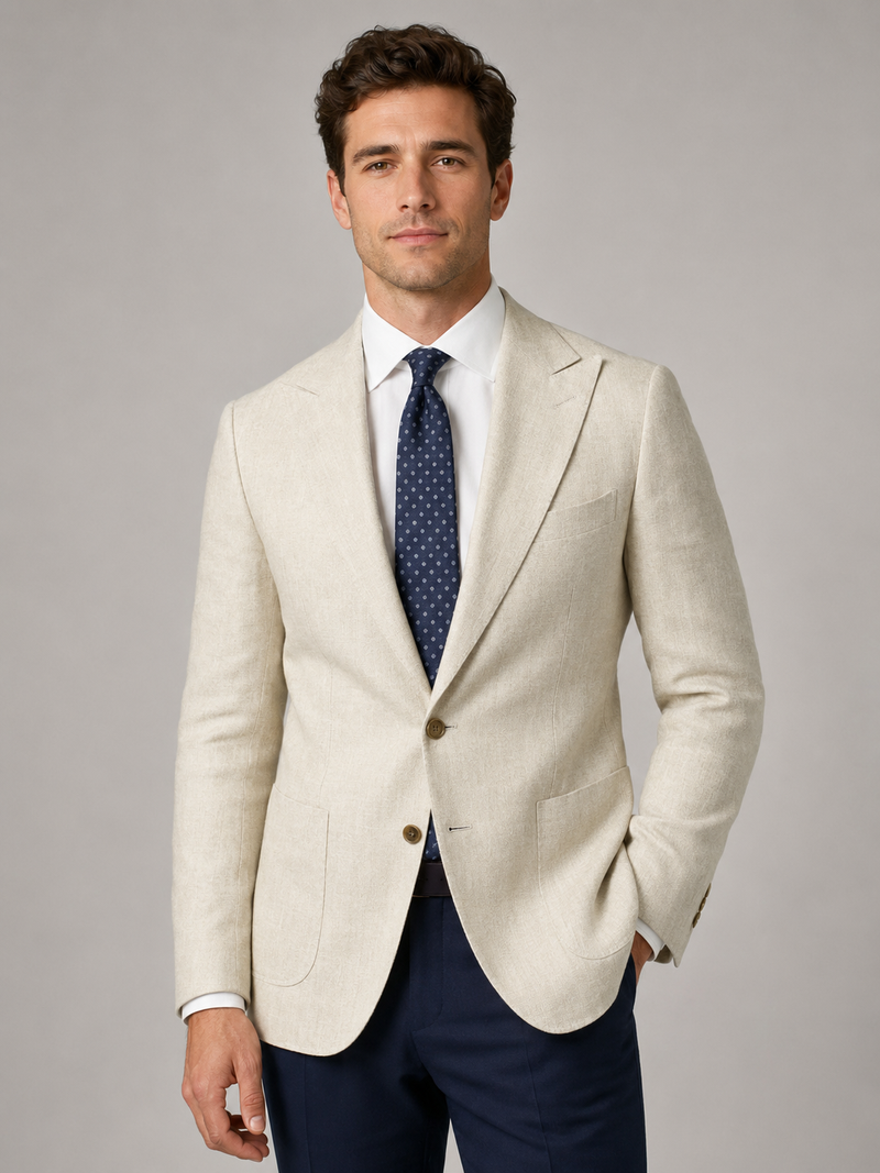 Slim Tailored Two-button Blazer with Notched Lapel-blazers > slim fit blazer-Stilenza-Beige-S-Stilenza