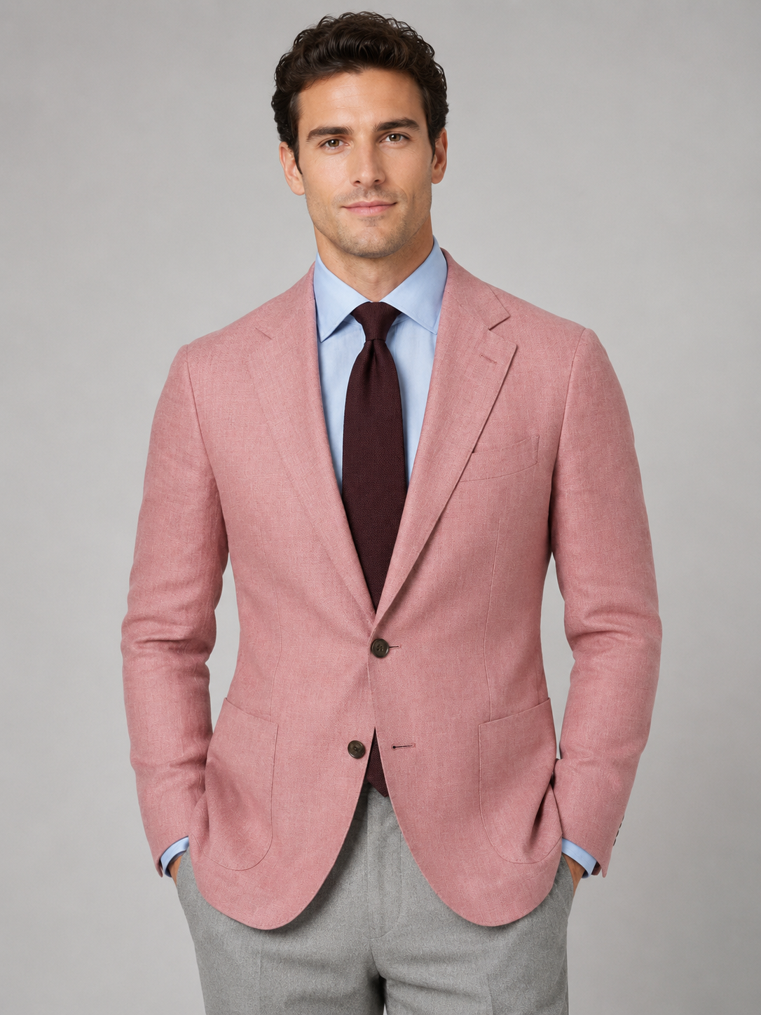 Slim Tailored Two-button Blazer with Notched Lapel-blazers > slim fit blazer-Stilenza-Pink-S-Stilenza