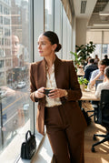 Women’s Blazer & Wide Leg Pants Set in Brown — office break