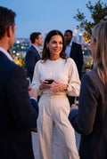 Women’s White Two-Piece Knit Set | Sweater & Wide Leg Pants Outfit— networking event