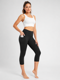 Women’s 3/4 Capri Leggings High Waisted with Pocket-Stilenza-Black-S-Stilenza