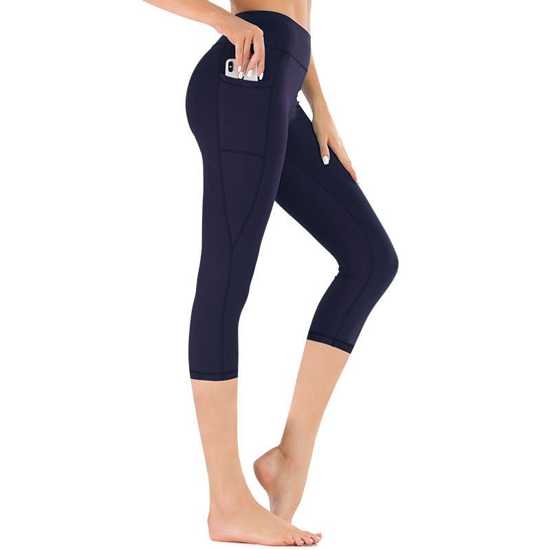 Women’s 3/4 Capri Leggings High Waisted with Pocket-Stilenza-Navy Blue-S-Stilenza