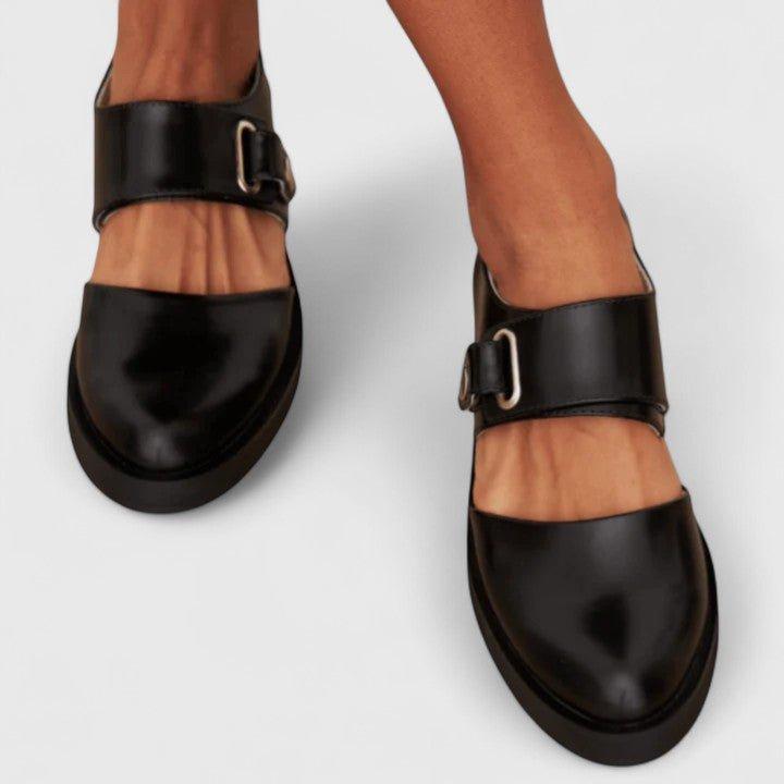 Women’s Black Mary Jane Flats with Buckle Strap-Stilenza-Stilenza