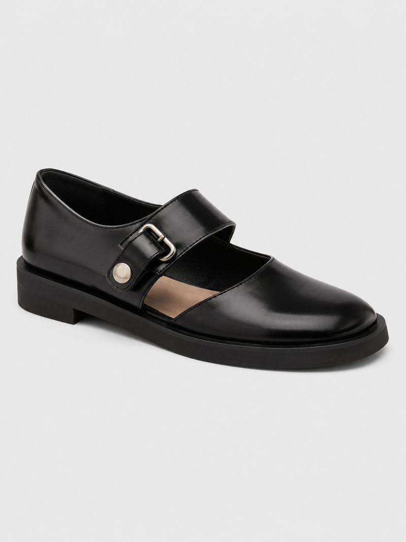 Women’s Black Mary Jane Flats with Buckle Strap-Stilenza-Black-36-Stilenza