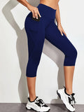 Women’s Capri Leggings High Waisted with Pocket-Stilenza-Navy Blue-S-Stilenza