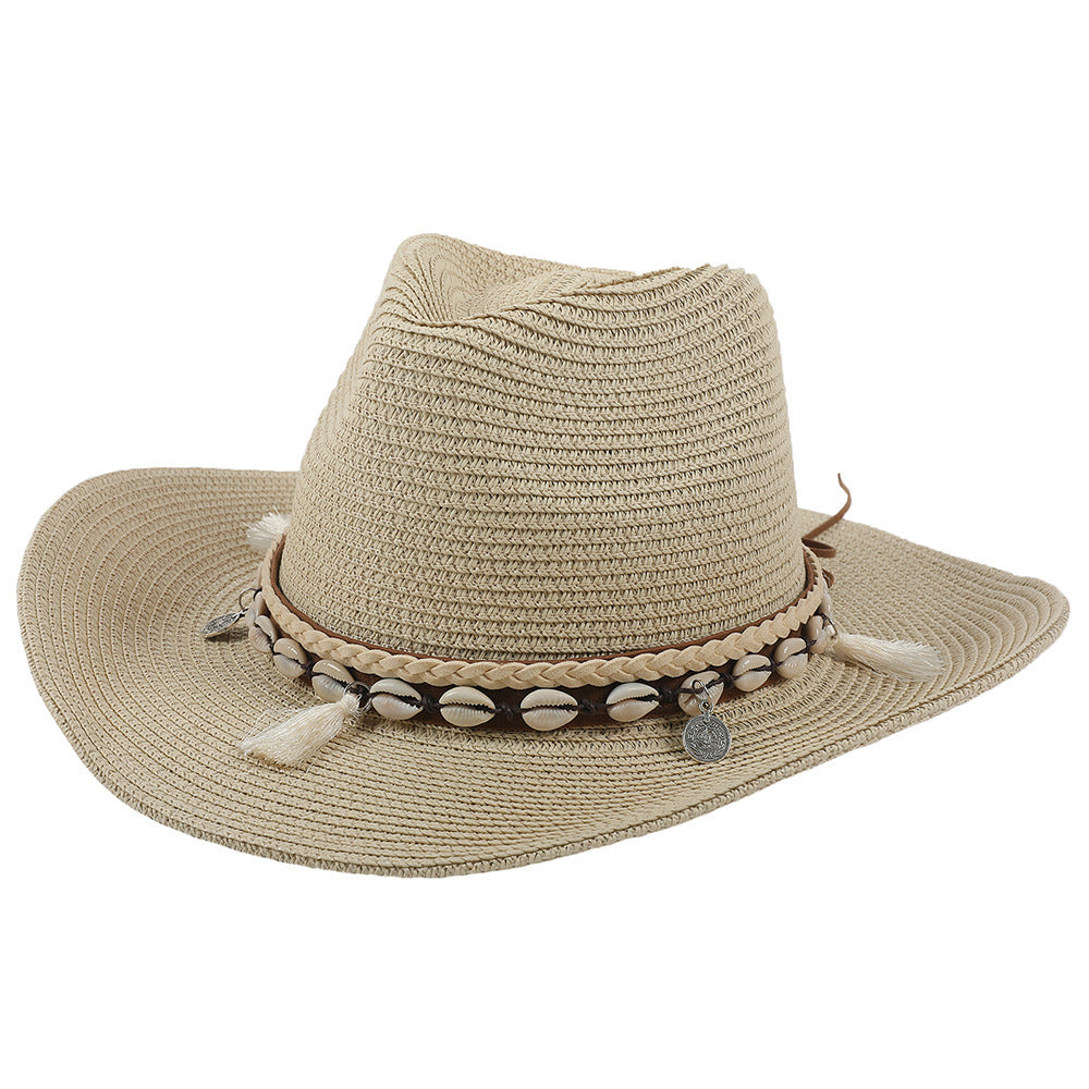 Women’s Cowboy Sun Hat with Beaded Band-Stilenza-Beige-One size-Stilenza