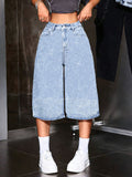 Women’s Denim Bermuda Shorts with Rhinestone Detail-Stilenza-Stilenza