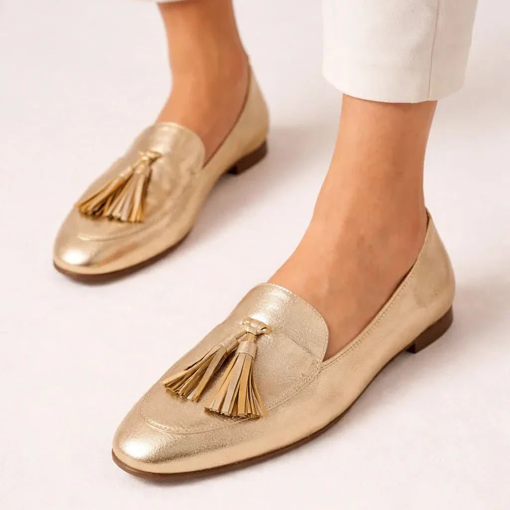 Women’s Gold Tassel Loafers Metallic Flats-Woman's Shoes-Stilenza-Stilenza