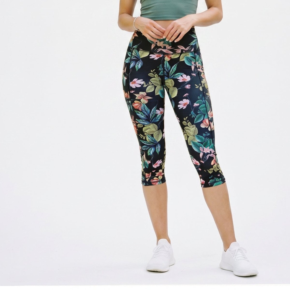 Women’s High Waisted Capri Leggings-Leggings-Stilenza-Green-S-Stilenza
