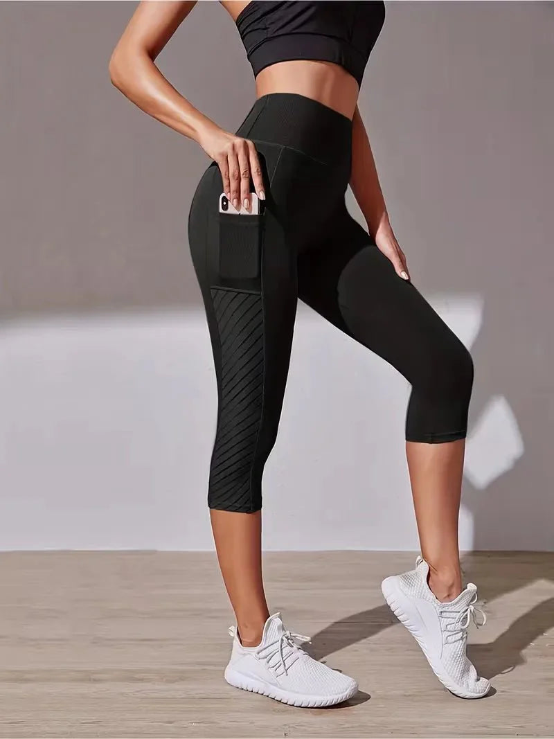 Women’s High Waisted Capri Leggings with Pocket-Legging-Stilenza-Stilenza