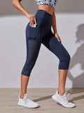 Women’s High Waisted Capri Leggings with Pocket-Legging-Stilenza-Denim Blue-S-Stilenza