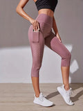 Women’s High Waisted Capri Leggings with Pocket-Legging-Stilenza-Pink-S-Stilenza