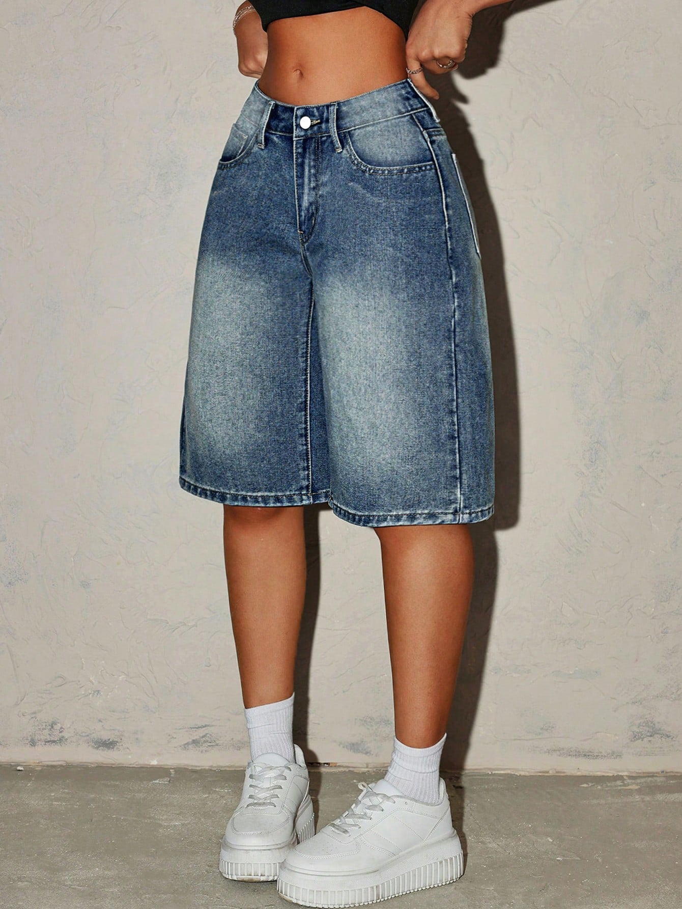 Women’s High Waisted Denim Bermuda Shorts-Stilenza-Stilenza