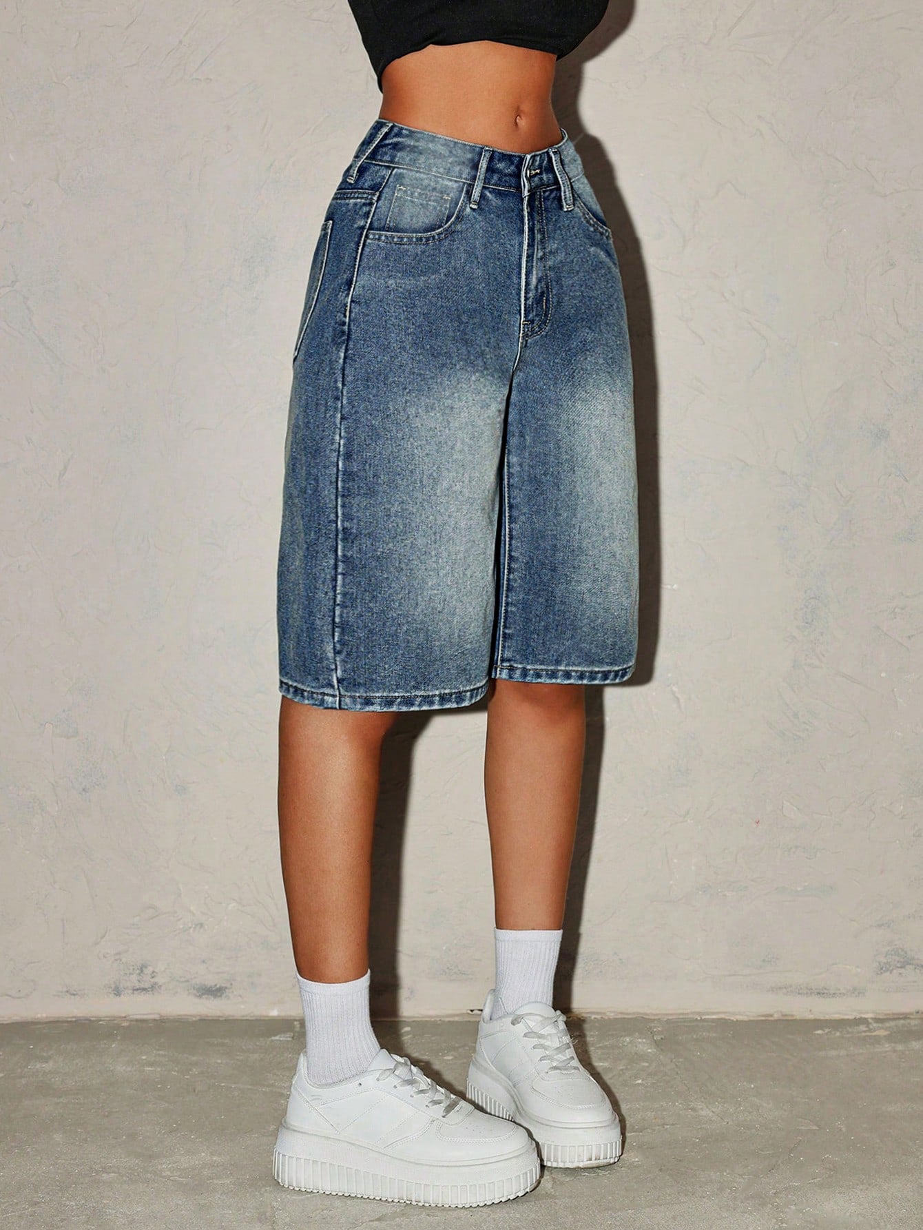 Women’s High Waisted Denim Bermuda Shorts-Stilenza-Stilenza